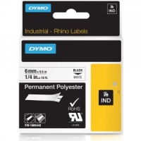 Dymo Rhino White Polyester Tape - 6mm, Black Text (p/n: 1805442)
