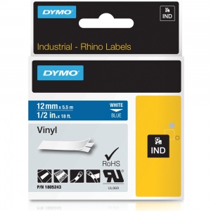 Dymo Rhino Blue Vinyl Tape - 12mm, white Text (p/n: 1805243)