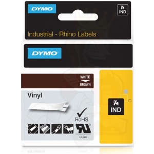 Dymo Rhino Brown Vinyl Tape - 12mm, white Text (p/n: 1805412) - DISCONTINUED