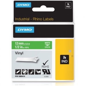 Dymo Rhino Green Vinyl Tape - 12mm, Black Text (p/n: 1805414)