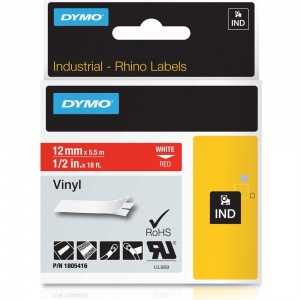 Dymo Rhino Red Vinyl Tape - 12mm, white Text (p/n: 1805416)