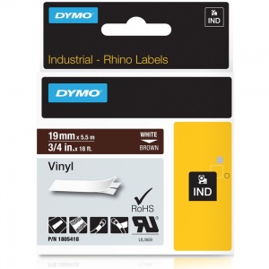 Dymo Rhino Brown Vinyl Tape - 19mm, white Text (p/n: 1805418) - DISCONTINUED
