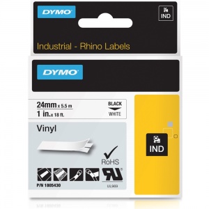 Dymo Rhino White Vinyl Tape - 24mm, Black Text (p/n: 1805430)