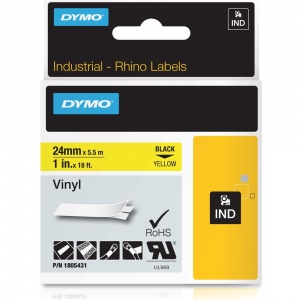 Dymo Rhino Yellow Vinyl Tape - 24mm, Black Text (p/n: 1805431)