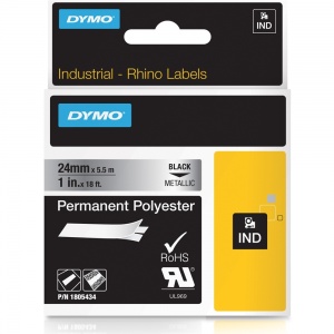Dymo Rhino Metallized Polyester Tape - 24mm, Black Text (p/n: 1805434) - DISCONTINUED