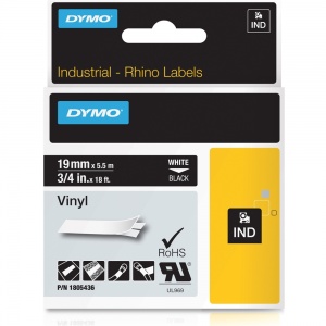 Dymo Rhino Black Vinyl Tape - 19mm, white Text (p/n: 1805436)