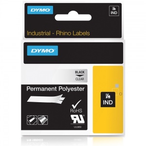 Dymo Rhino Clear Polyester Tape - 19mm, Black Text (p/n: 622290)