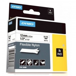 Dymo Rhino White Flexible Nylon Tape - 12mm, Black Text (p/n: 18488 / 18758)