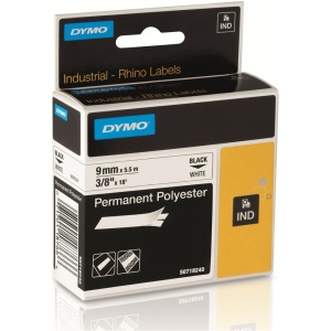 Dymo Rhino White Polyester Tape - 9mm, Black Text (p/n: 18482 / 18766)