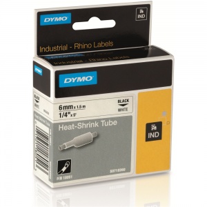 Dymo Rhino White Heat Shrink Tubing - 6mm, Black Text (p/n: 18051)