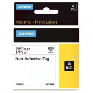 Dymo Rhino White Non-Adhesive Tag - 6mm, Black Text (p/n: 18111) - DISCONTINUED