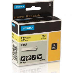 Dymo Rhino Yellow Vinyl Tape - 9mm, Black Text (p/n: 18431)