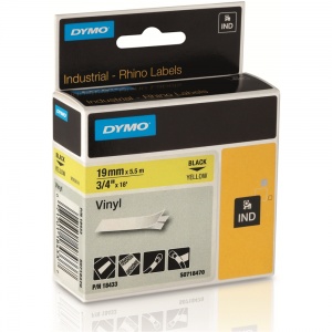 Dymo Rhino Yellow Vinyl Tape - 19mm, Black Text (p/n: 18433)