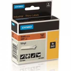 Dymo Rhino Orange Vinyl Tape - 9mm, Black Text - 18434