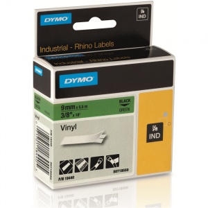 Dymo Rhino Green Vinyl Tape - 9mm, Black Text (p/n: 18440)