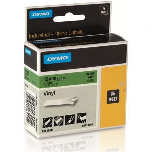 Dymo Rhino Green Vinyl Tape - 12mm, Black Text (p/n: 18441)