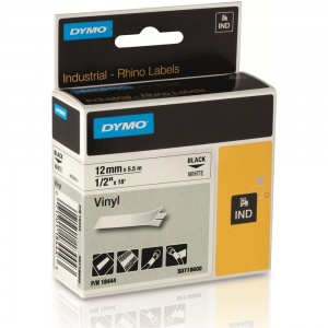 Dymo Rhino White Vinyl Tape - 12mm, Black Text (p/n: 18444)