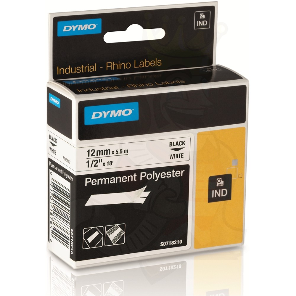 Dymo 4PK 18483 Black on White Permanent Polyester Label Tape for Dymo Rhino 1000 12mm 